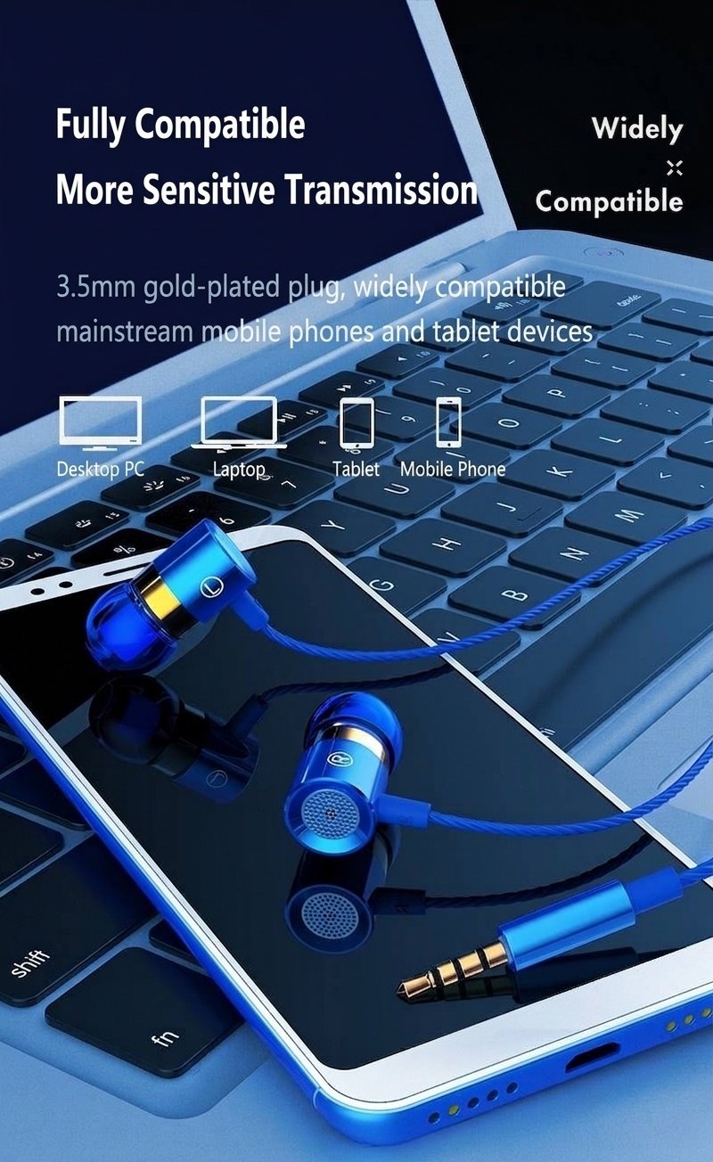 Wired In-Ear Headphones with HD Mic, 10mm Compound Diaphragm, Deep Bass, 3.5mm / USB-C DAC