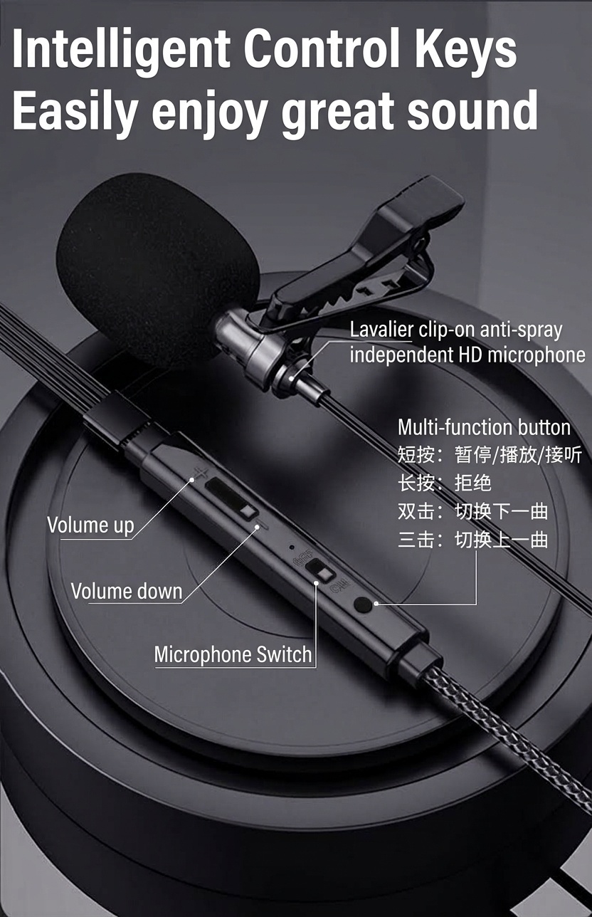 Type-C Wired Earbuds with HD Mic, DAC Digital Audio, 14.2mm Drivers, USB Adapter for Gaming