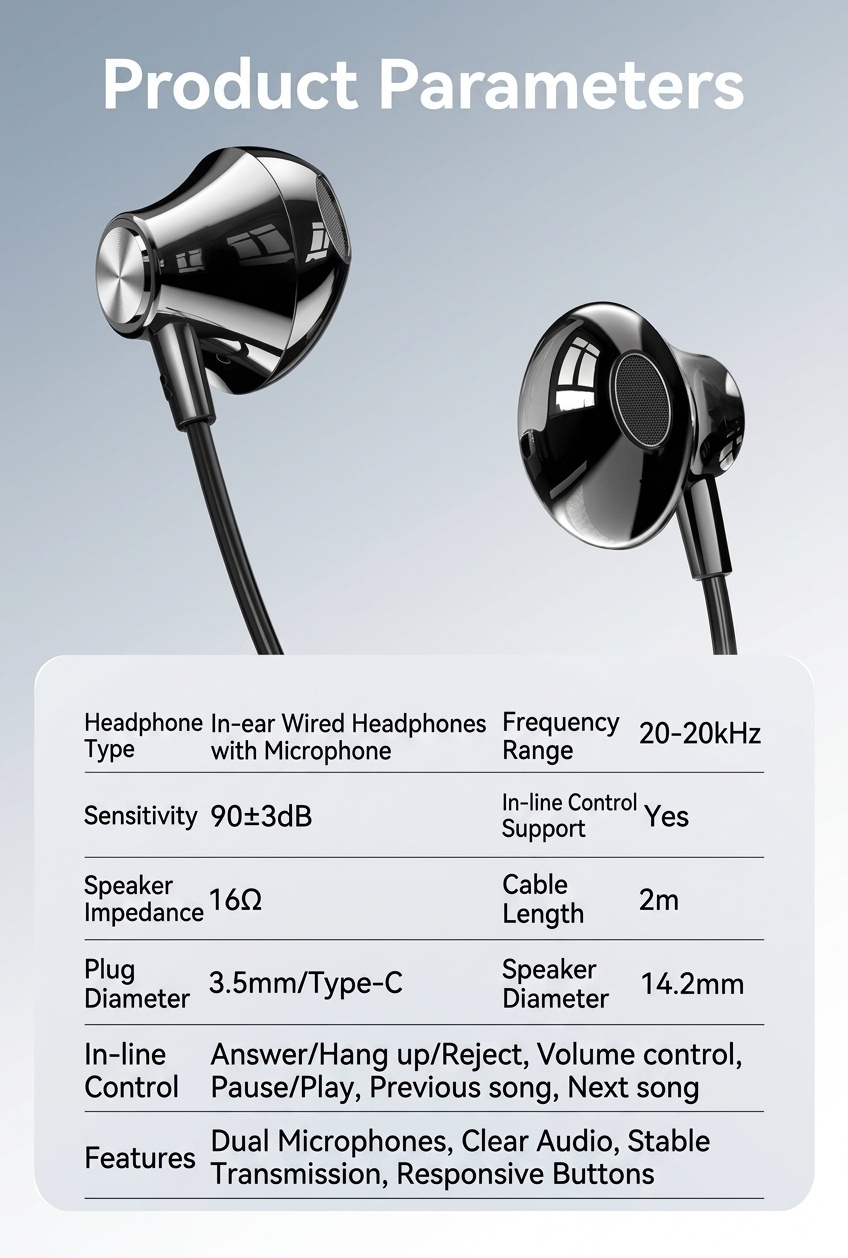 Type-C Wired Earbuds with HD Mic, DAC Digital Audio, 14.2mm Drivers, USB Adapter for Gaming