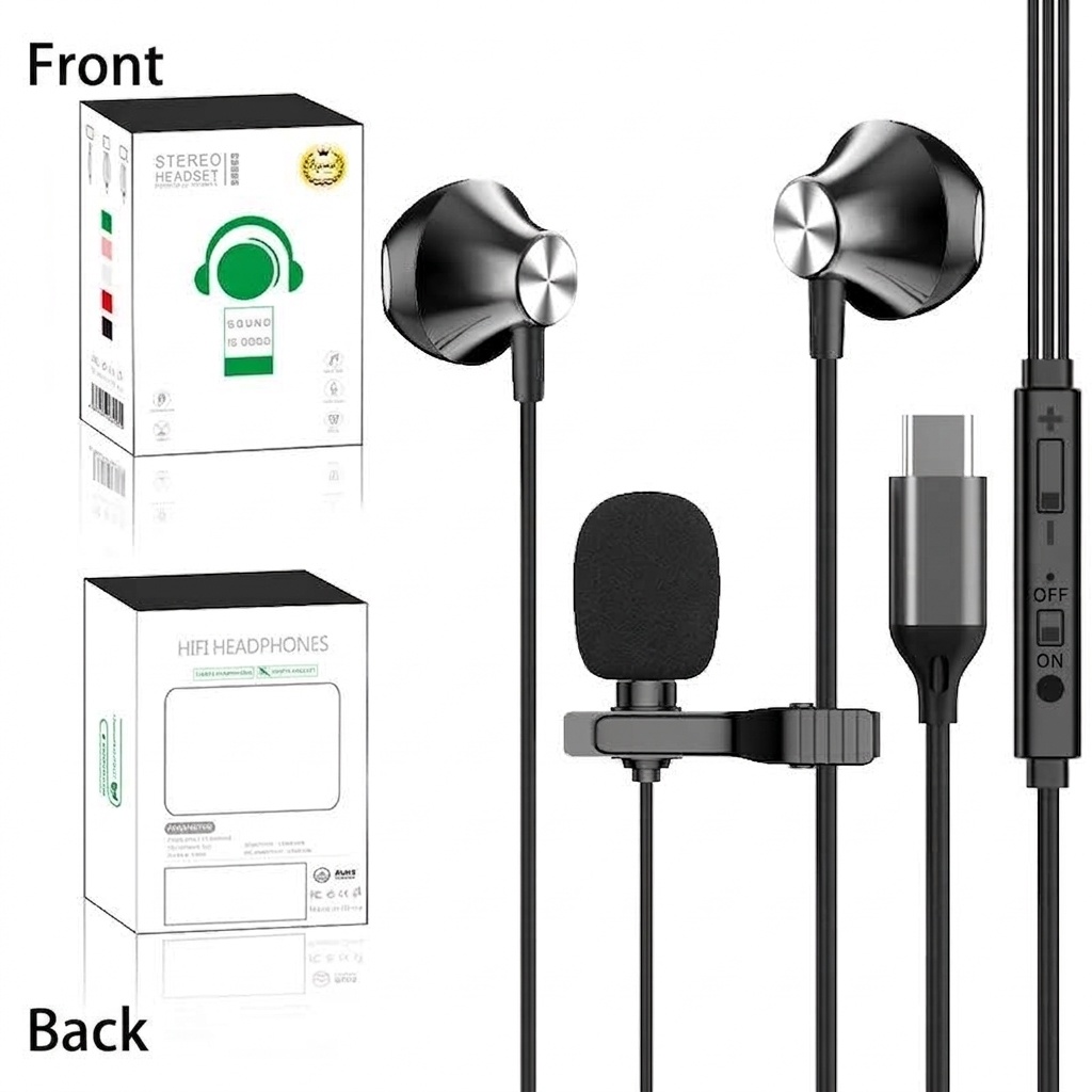 Type-C Wired Earbuds with HD Mic, DAC Digital Audio, 14.2mm Drivers, USB Adapter for Gaming