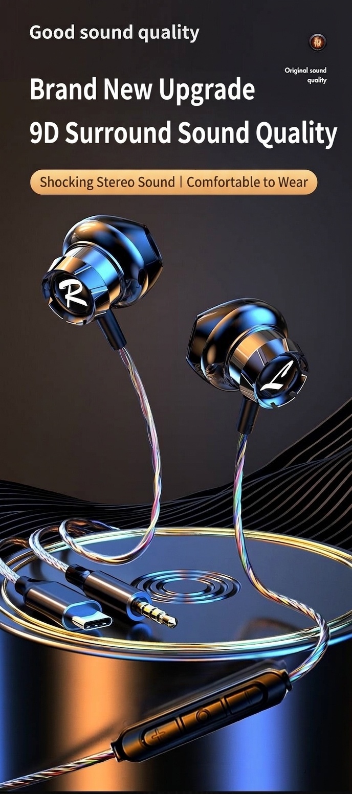 HiFi Wired In-Ear Earbuds with Mic, 14.2mm Drivers, Passive Noise Isolation, 3.5mm / USB-C