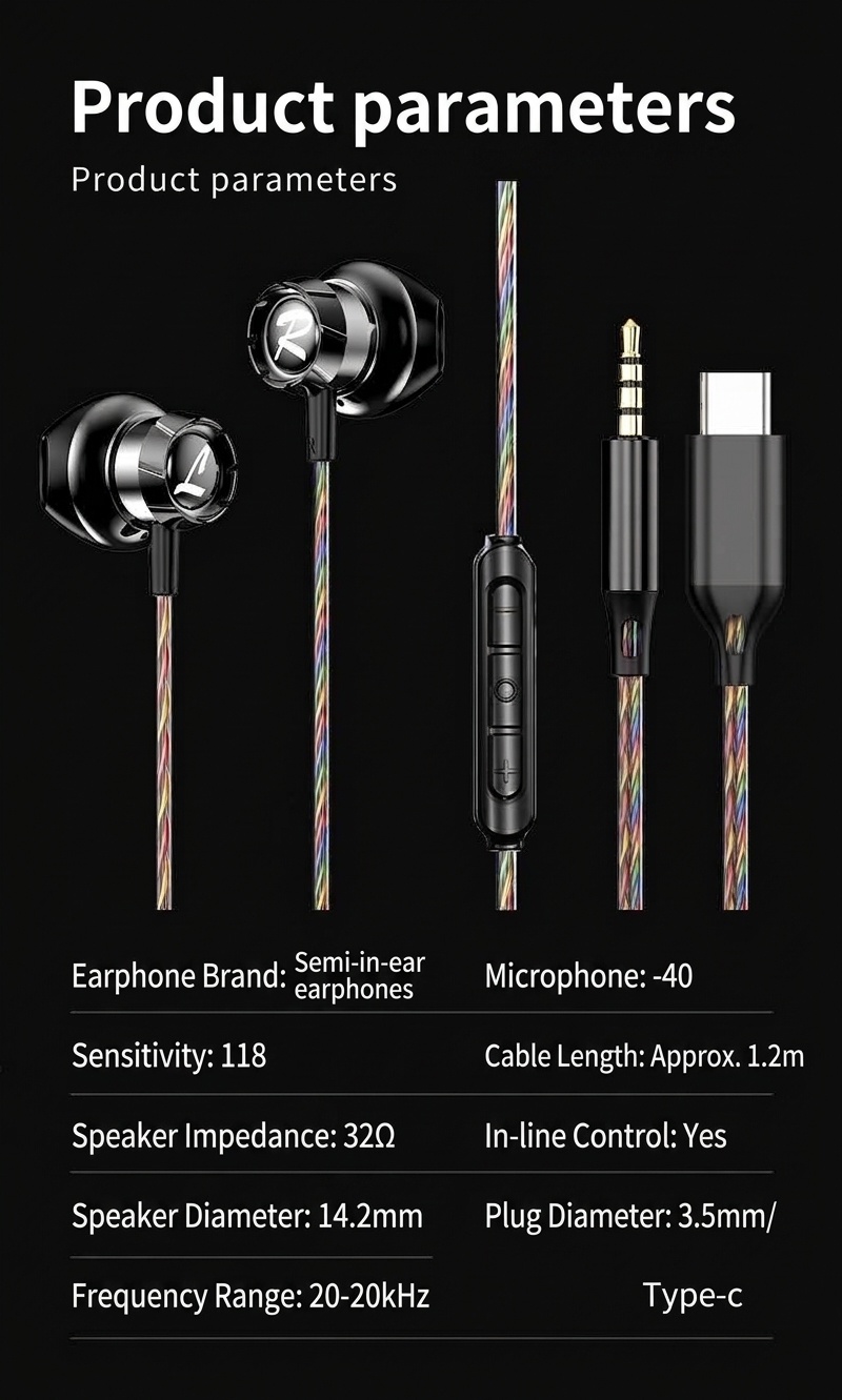 HiFi Wired In-Ear Earbuds with Mic, 14.2mm Drivers, Passive Noise Isolation, 3.5mm / USB-C