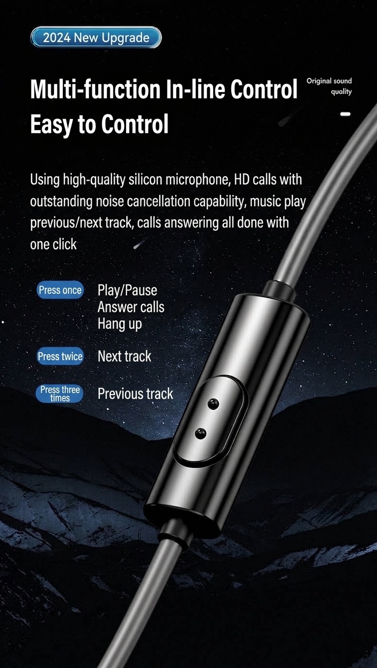 Wired In-Ear Headphones with In-Line Mic, Physical Noise Reduction, Bass Boost, 3.5mm / USB-C