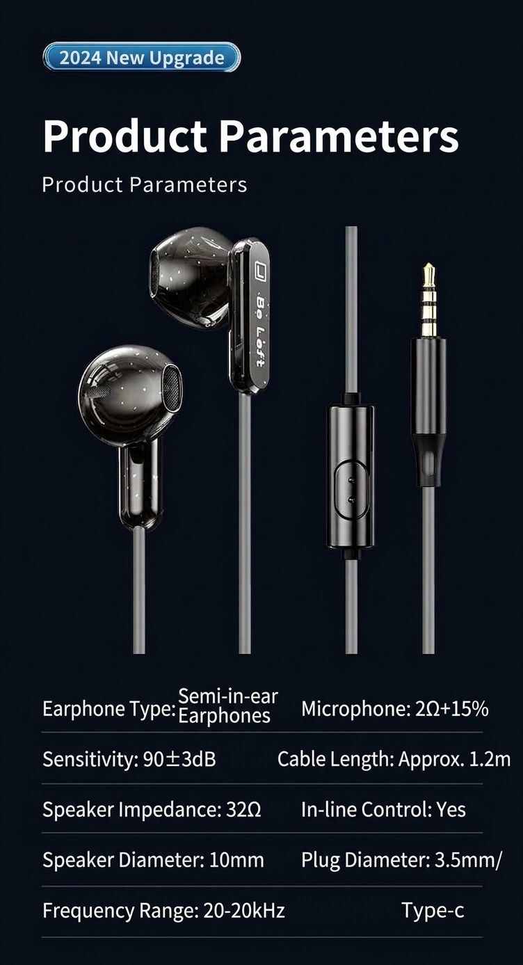 Wired In-Ear Headphones with In-Line Mic, Physical Noise Reduction, Bass Boost, 3.5mm / USB-C