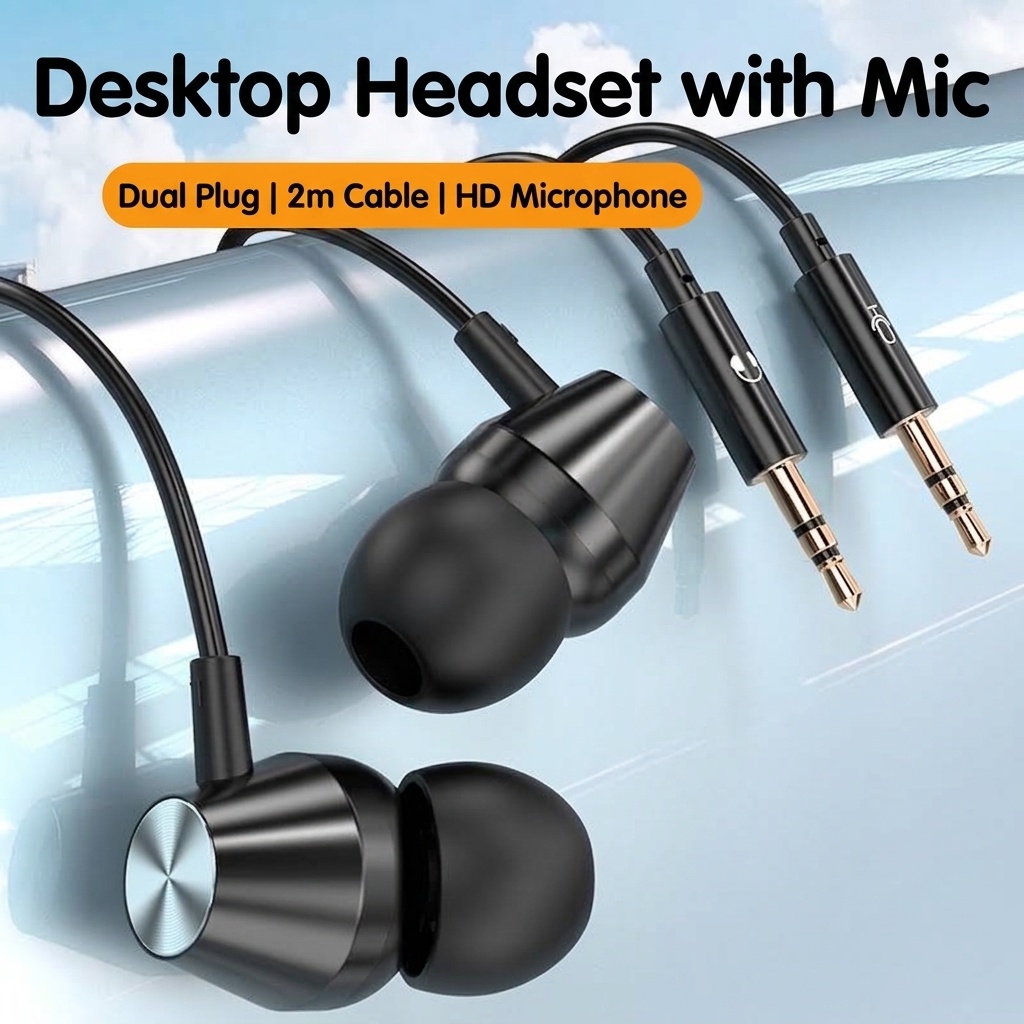 Wired In-Ear Gaming Headset with HD Mic, 9D Surround Sound, Dual 3.5mm Jacks for PC