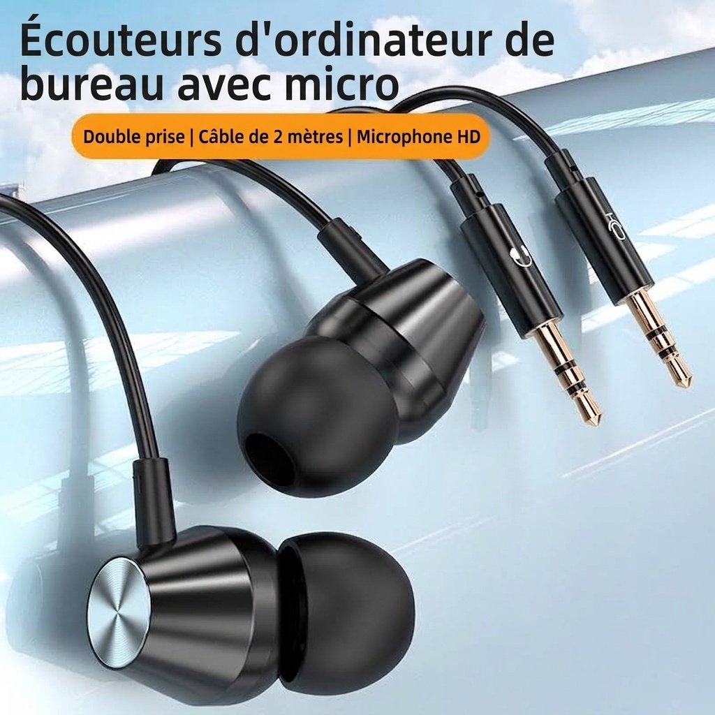 Wired In-Ear Gaming Headset with HD Mic, 9D Surround Sound, Dual 3.5mm Jacks for PC