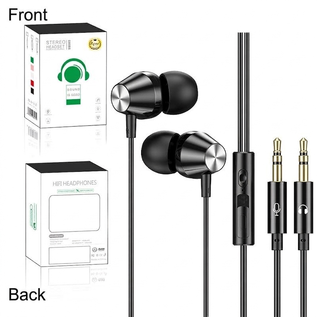 Wired In-Ear Gaming Headset with HD Mic, 9D Surround Sound, Dual 3.5mm Jacks for PC