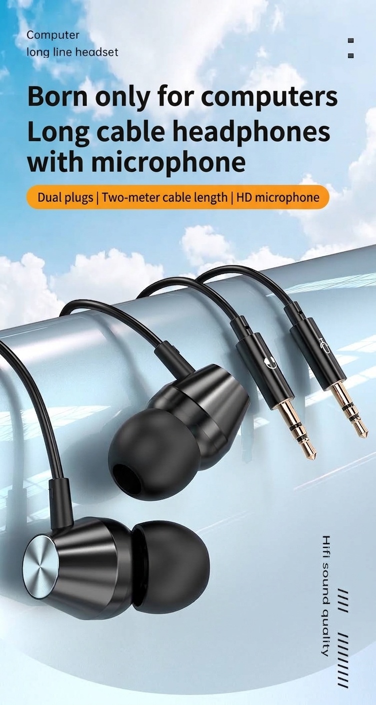 Wired In-Ear Gaming Headset with HD Mic, 9D Surround Sound, Dual 3.5mm Jacks for PC