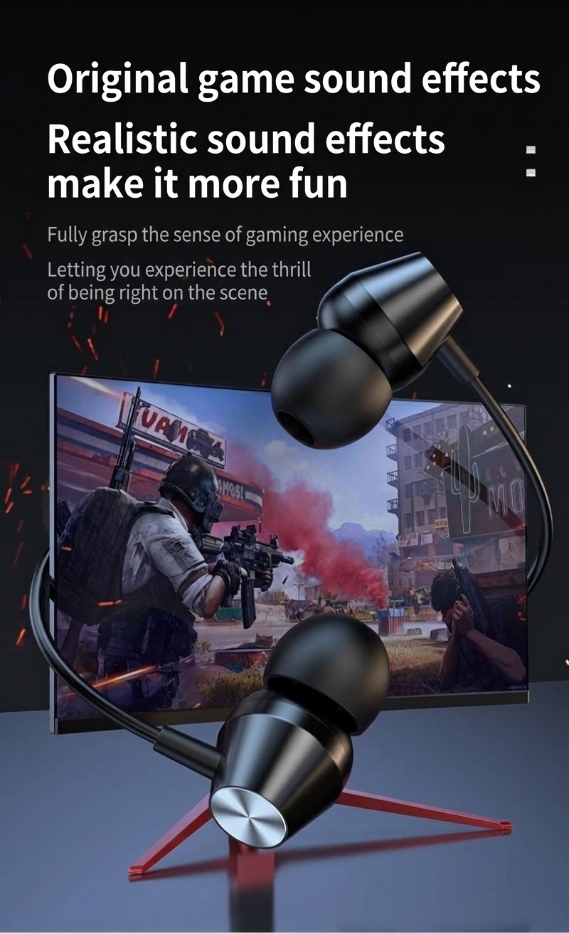 Wired In-Ear Gaming Headset with HD Mic, 9D Surround Sound, Dual 3.5mm Jacks for PC