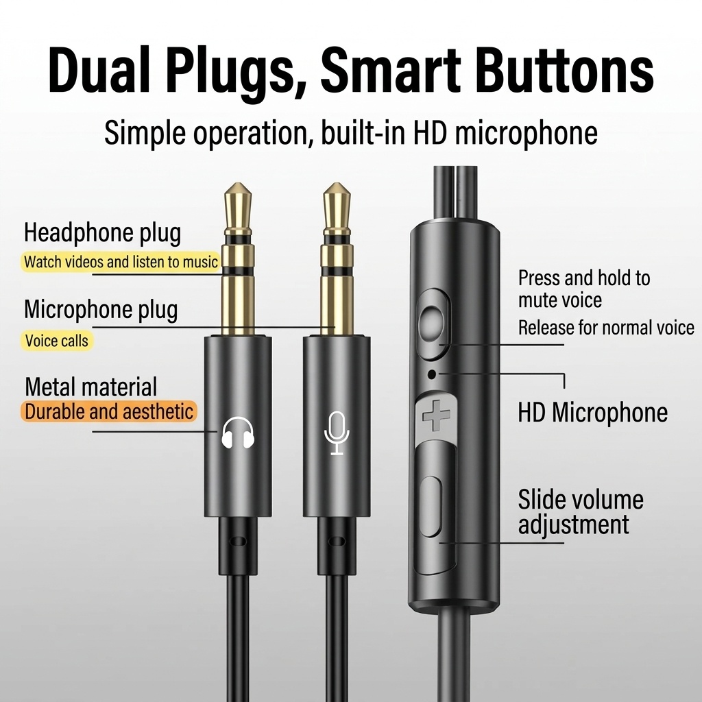 Wired In-Ear Gaming Headset with HD Mic, 9D Surround Sound, Dual 3.5mm Jacks for PC