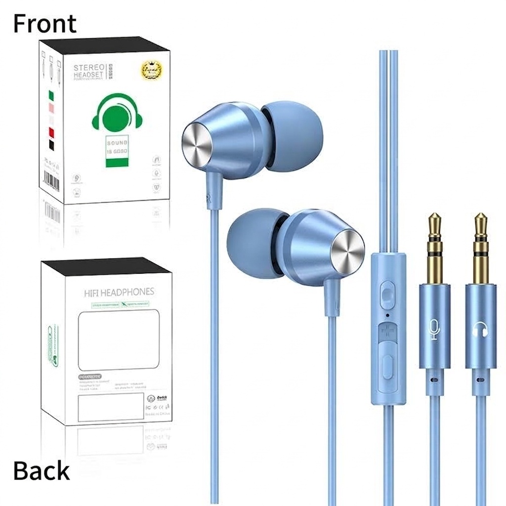 Wired In-Ear Gaming Headset with HD Mic, 9D Surround Sound, Dual 3.5mm Jacks for PC