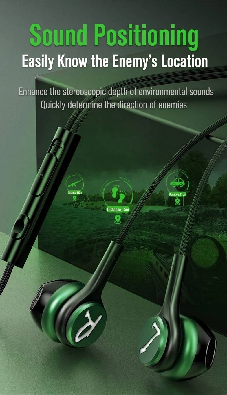Wired In-Ear Gaming Headphones with Sensitive Mic, 7mm Drivers, Ergonomic Fit, 3.5mm / USB-C