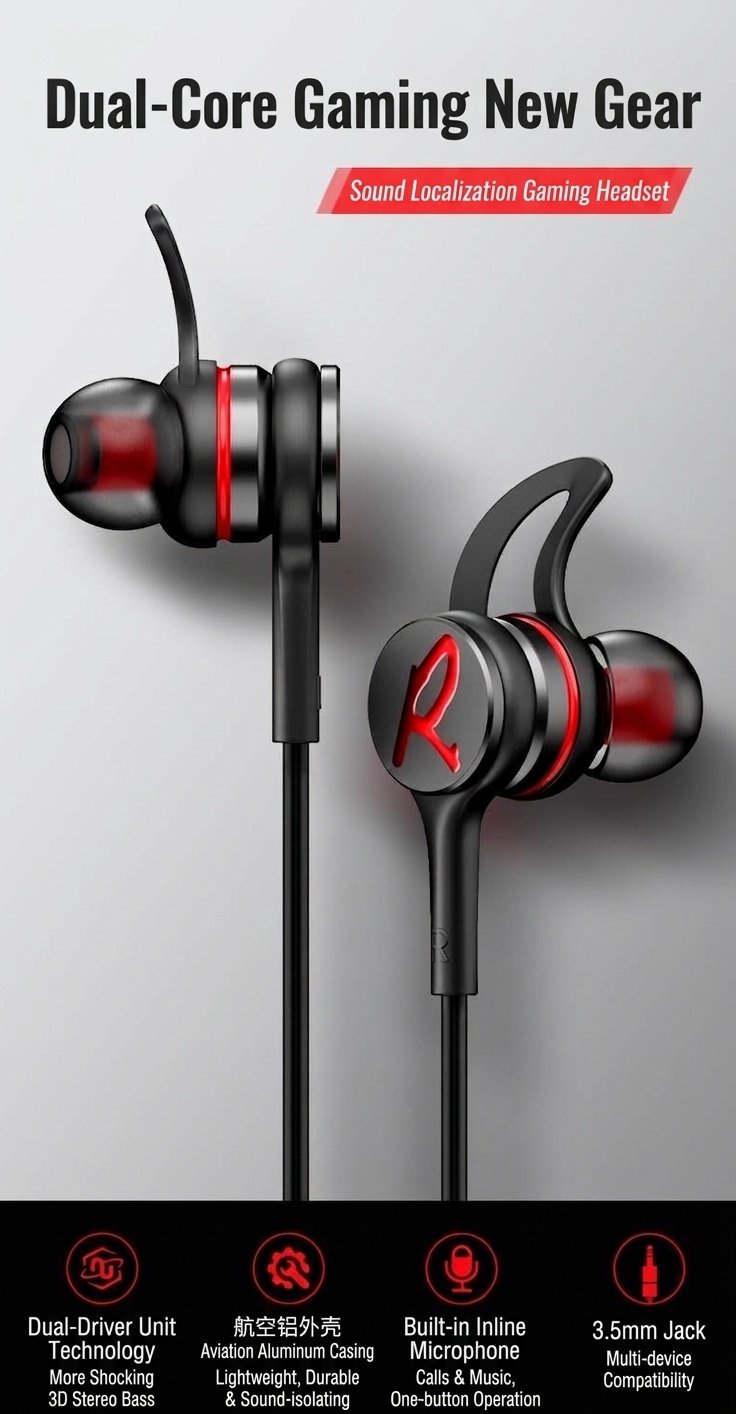 Wired In-Ear Gaming Earbuds with Noise Cancelling Mic, 10mm Deep Bass Drivers, 3.5mm / USB-C
