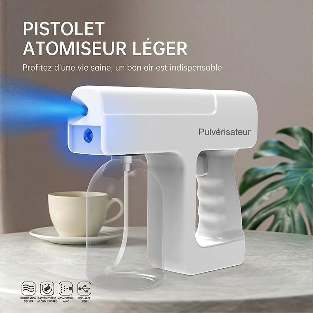 Pistolet désinfectant antivirus à lumière bleue, portable et sans fil, pour une désinfection K5 de niveau nano à domicile.