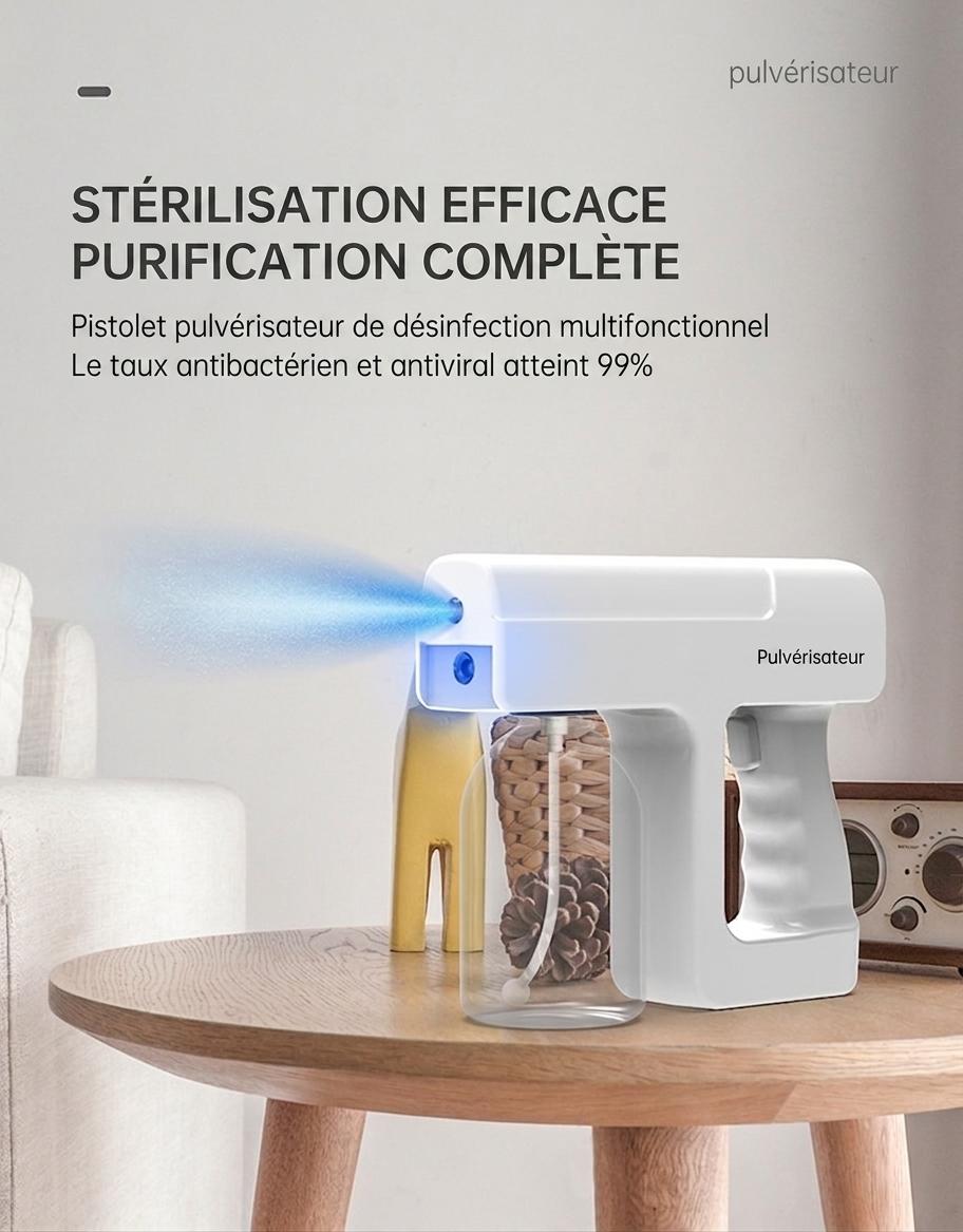 Pistolet désinfectant antivirus à lumière bleue, portable et sans fil, pour une désinfection K5 de niveau nano à domicile.