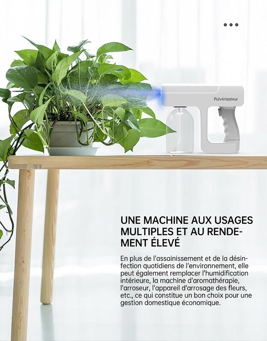 Pistolet désinfectant antivirus à lumière bleue, portable et sans fil, pour une désinfection K5 de niveau nano à domicile.