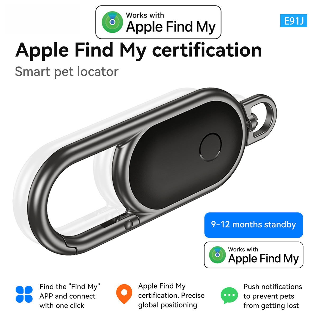 Smart E91J Anti-Lost Device with Apple Find My Network - Black & White