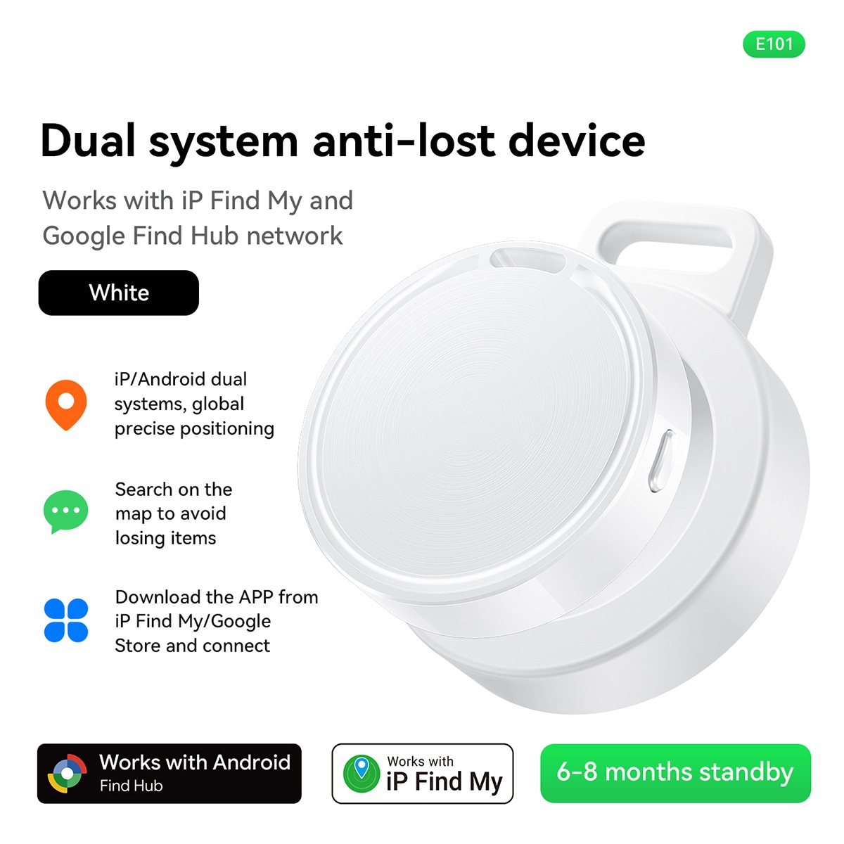 BC110 Dual System Anti-Lost Device Key Finder - White