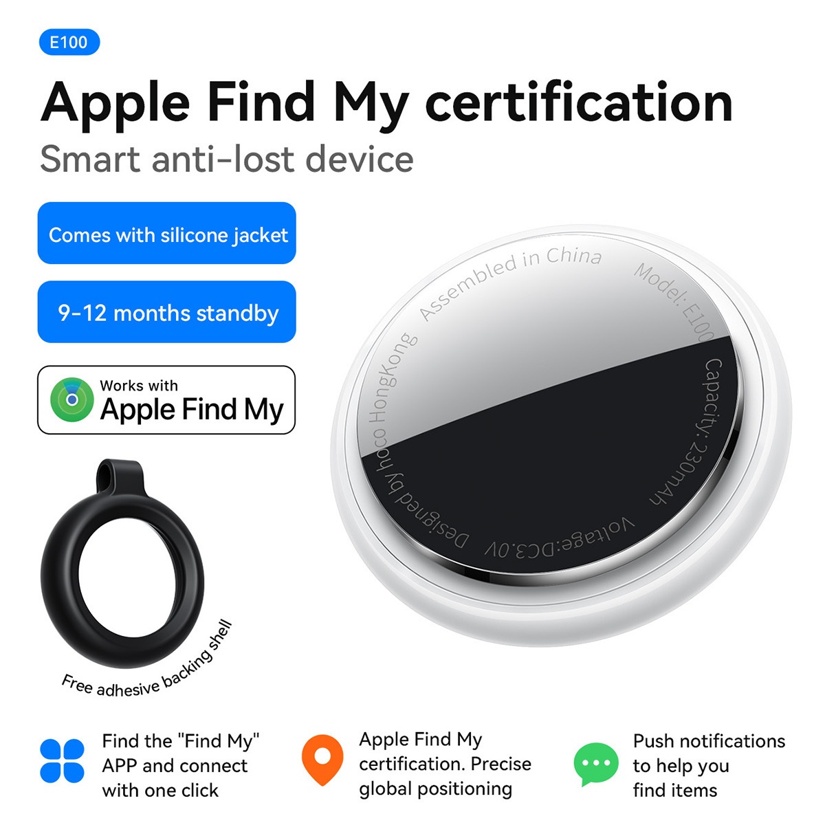 Smart E100 Anti-Lost Device with Apple Find My Network - White