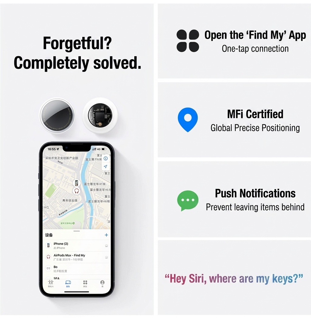 Smart E100 Anti-Lost Device with Apple Find My Network - Black