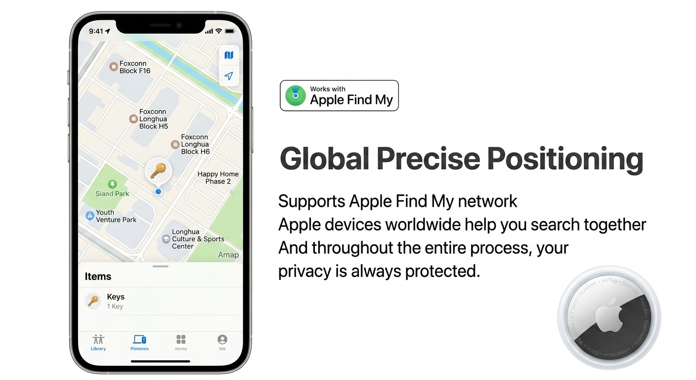 Smart E100 Anti-Lost Device with Apple Find My Network - Black