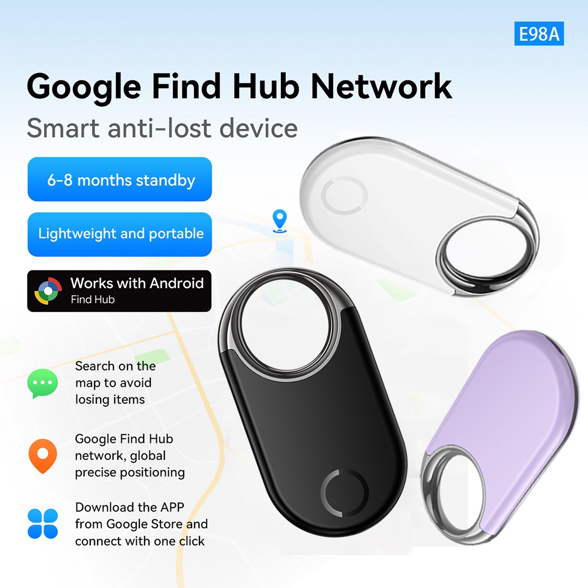 Google E98A Find My Device Smart Anti-Lost Tracker Keychain - White