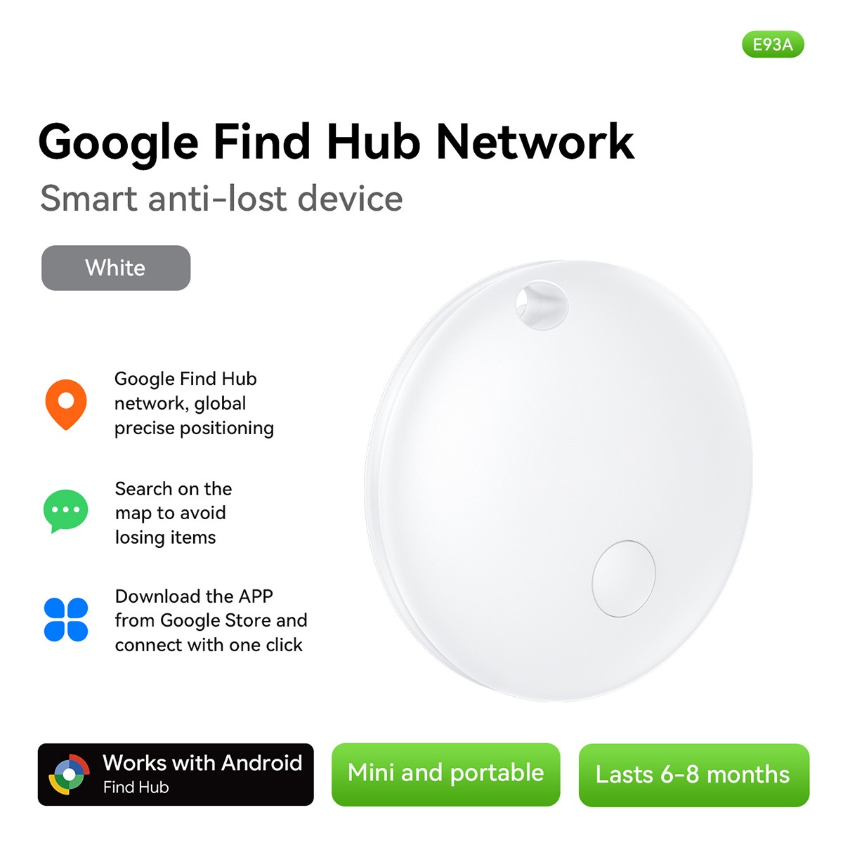 Google E93A Find My Device Smart Anti-Lost Tracker - White