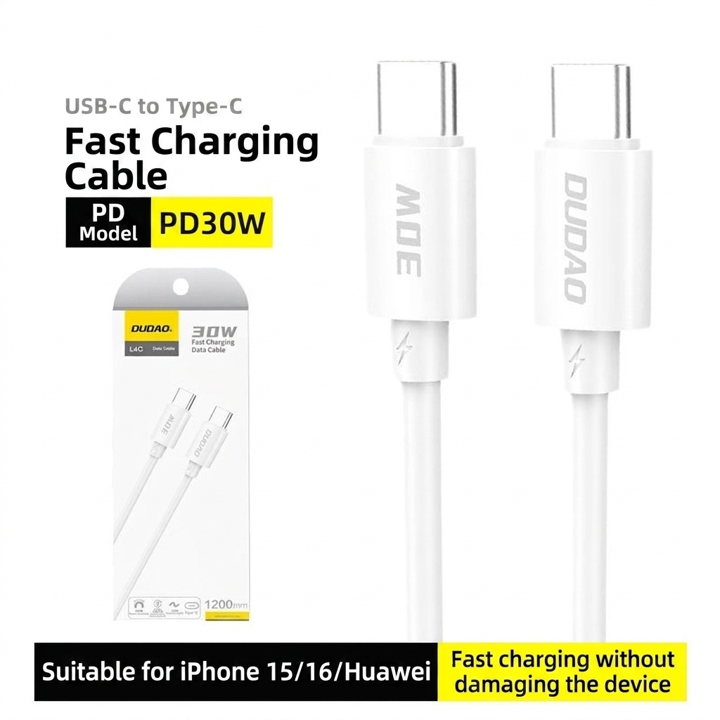 Fast Charging Data Cable for iPhone & Android Devices, Durable USB Charger Cord, High-Speed Data Sync, White