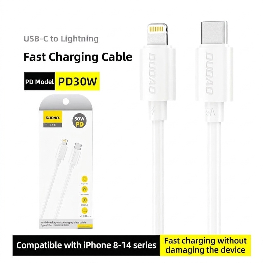Fast Charging Data Cable for iPhone & Android Devices, Durable USB Charger Cord, High-Speed Data Sync, White