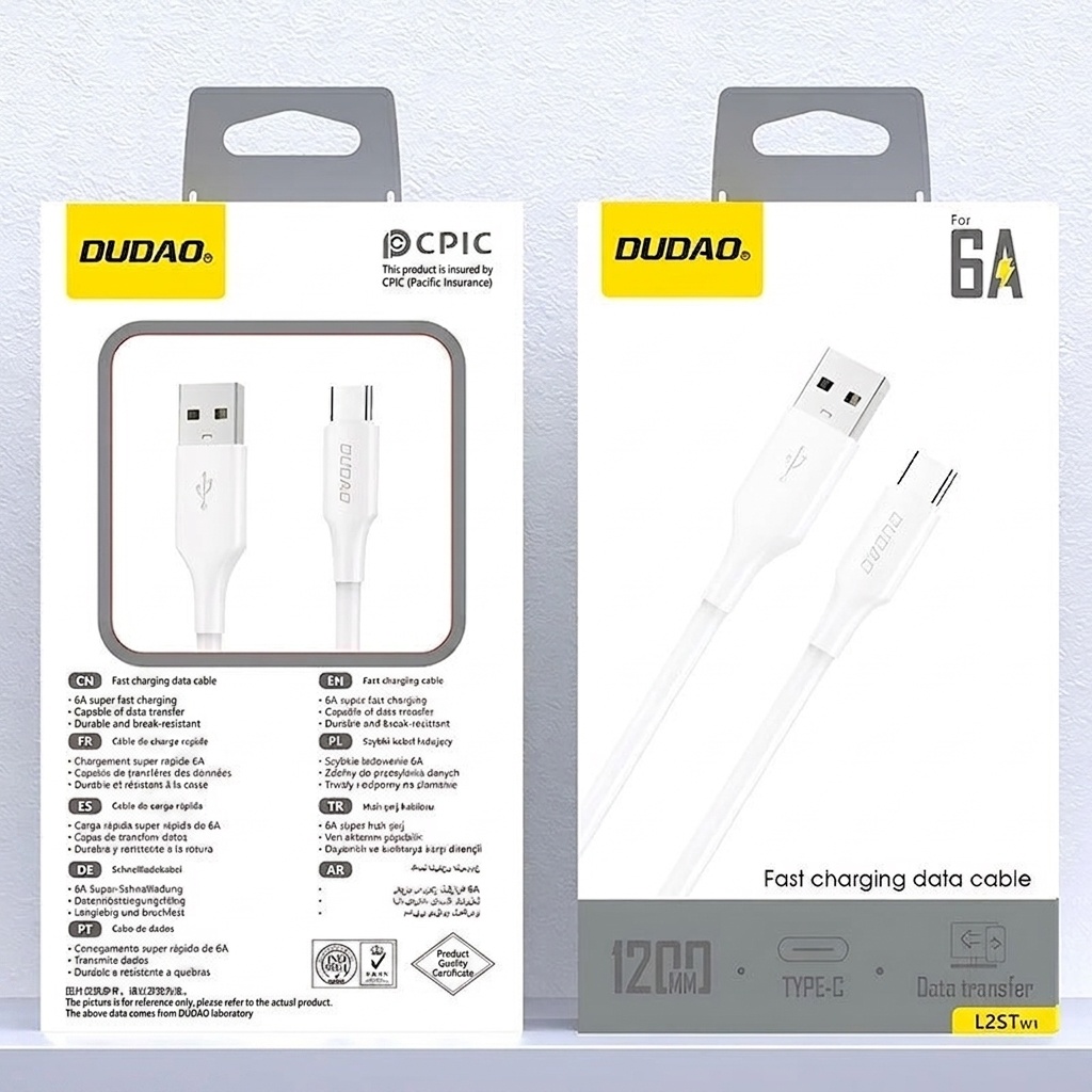 120W USB-C Fast Charging Cable, 6A Data Sync Cord, Universal Compatibility, High-Speed Transfer, White