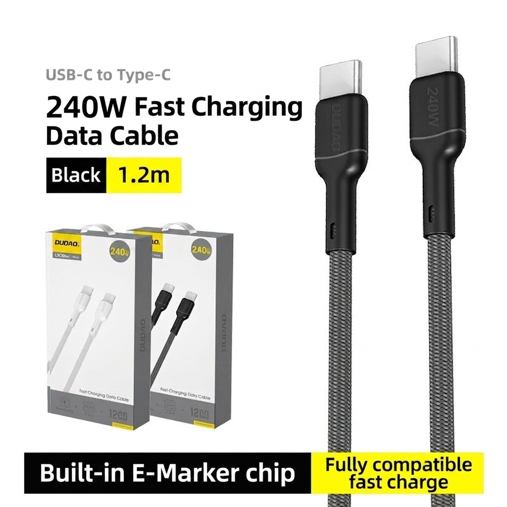 240W USB-C Fast Charging Data Cable with E-Marker Chip, Braided Design, High-Speed Power Delivery