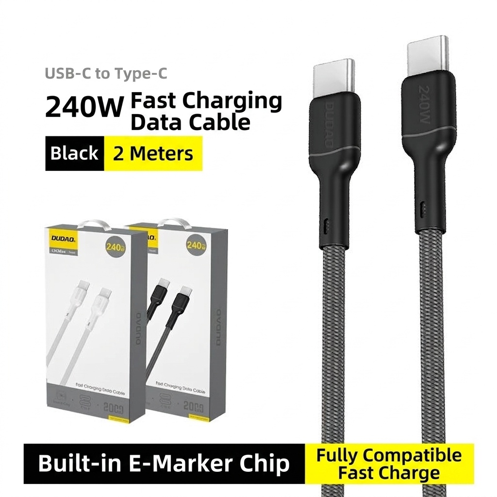 240W USB-C Fast Charging Data Cable with E-Marker Chip, Braided Design, High-Speed Power Delivery