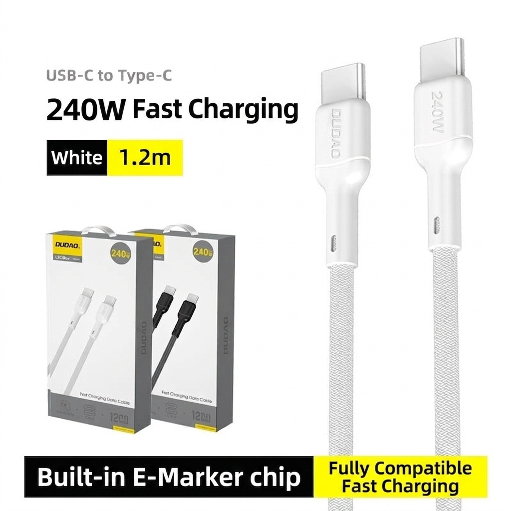 240W USB-C Fast Charging Data Cable with E-Marker Chip, Braided Design, High-Speed Power Delivery