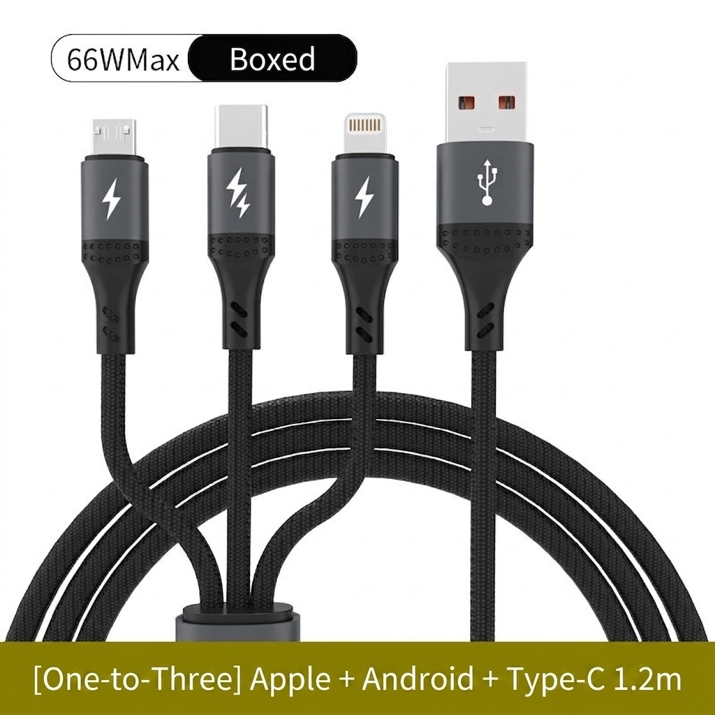 Braided USB Fast Charging Cable for iPhone & Android, 3A High-Speed Data Transfer, Durable Design, Black