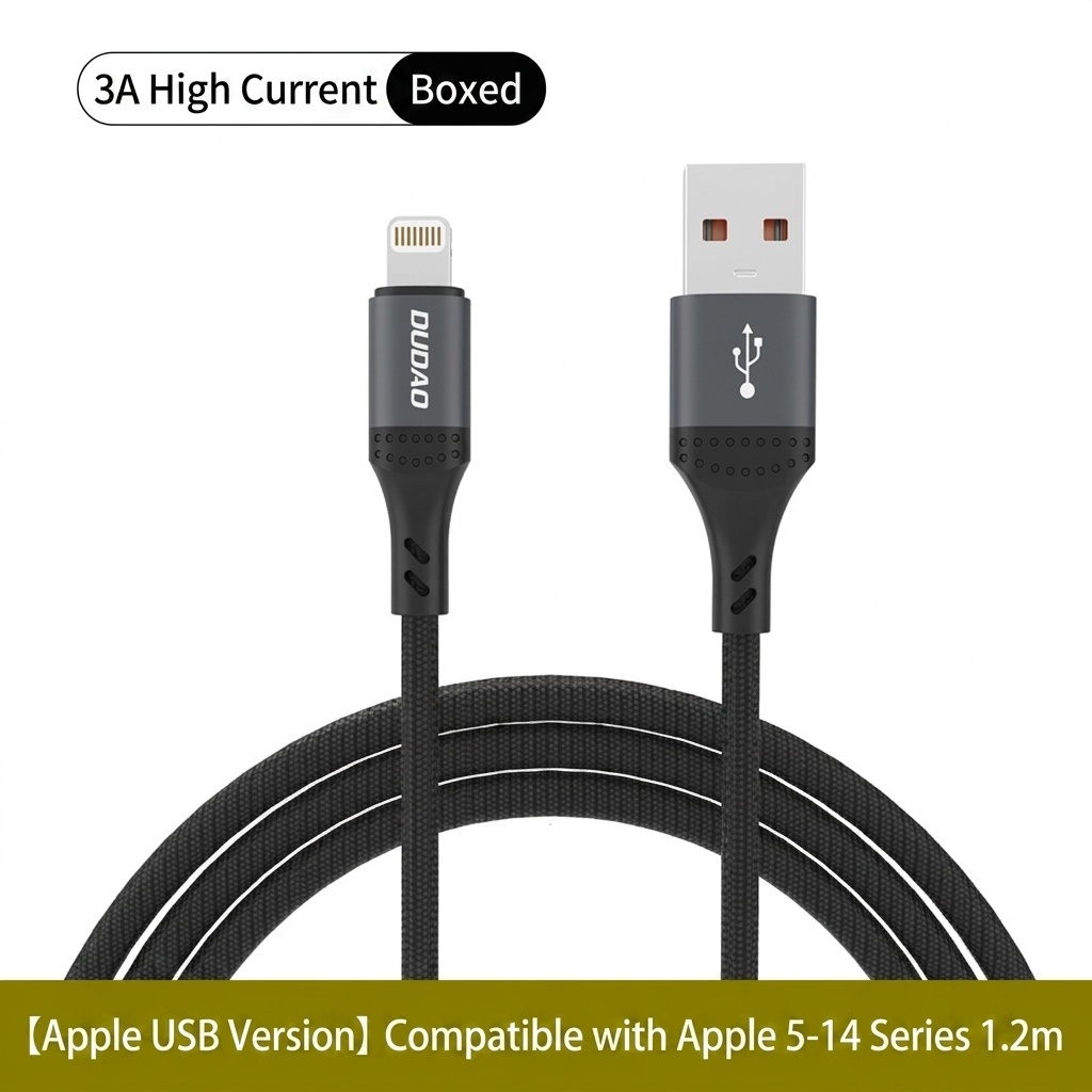 Braided USB Fast Charging Cable for iPhone & Android, 3A High-Speed Data Transfer, Durable Design, Black