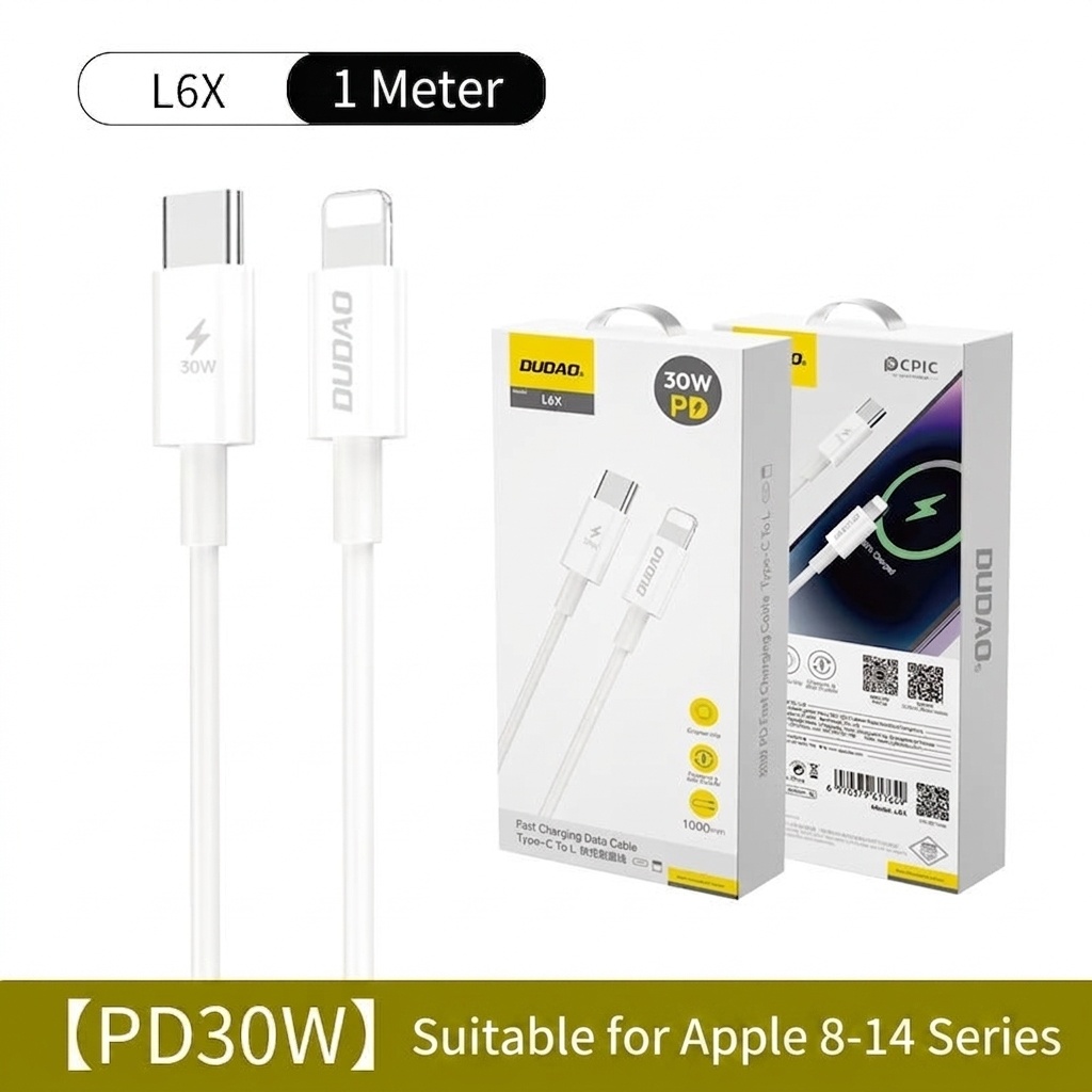 30W PD USB-C to Lightning Fast Charging Cable for iPhone 8-14, Durable & Safe Power Delivery, White