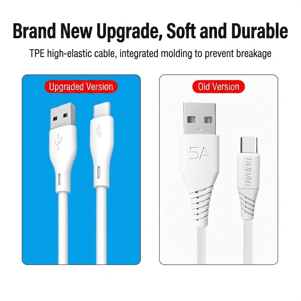 6A USB-A to Type-C Fast Charging Data Cable, Super-Fast Charge & Sync, Durable TPE Material