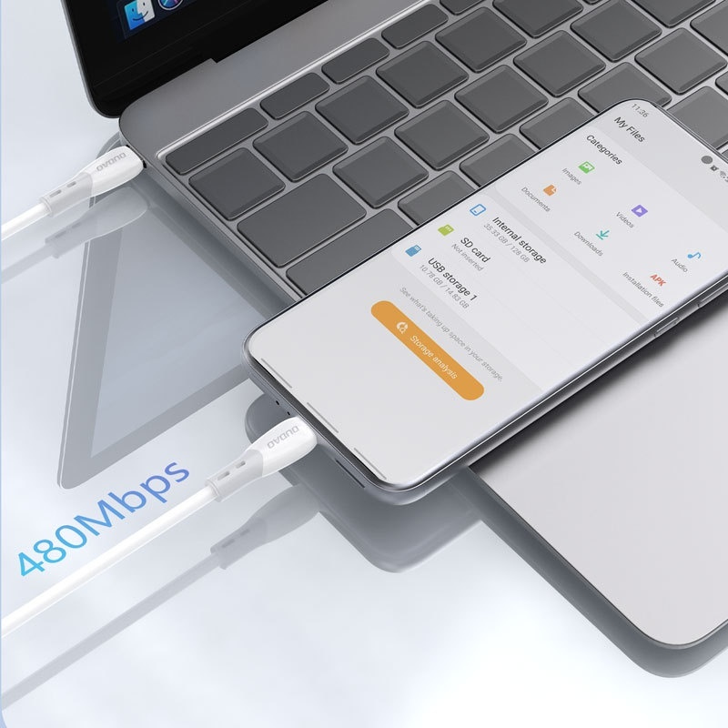 DUDADO 60W PD Fast Charging Data Cable for iPhone & Android, 480Mbps, Liquid Soft Gel, White/Grey