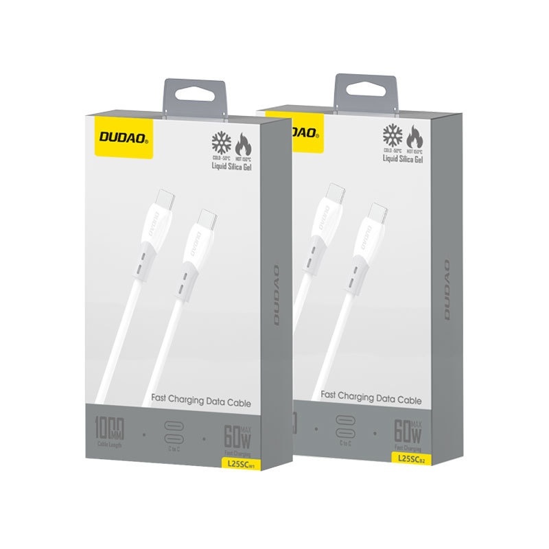 DUDADO 60W PD Fast Charging Data Cable for iPhone & Android, 480Mbps, Liquid Soft Gel, White/Grey