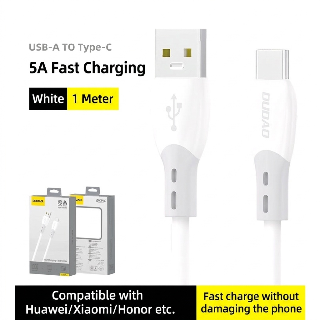 DUDADO 60W PD Fast Charging Data Cable for iPhone & Android, 480Mbps, Liquid Soft Gel, White/Grey