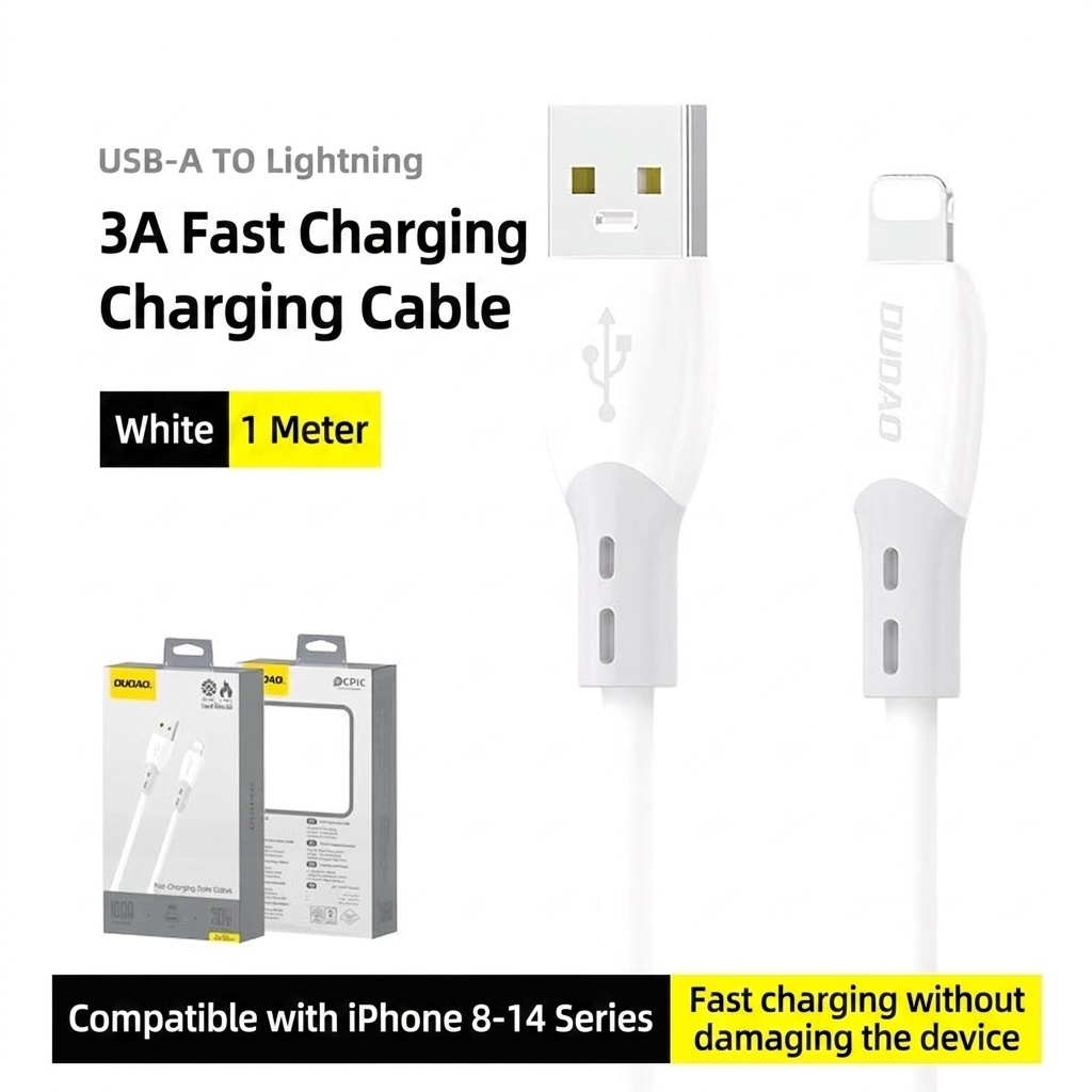 DUDADO 60W PD Fast Charging Data Cable for iPhone & Android, 480Mbps, Liquid Soft Gel, White/Grey