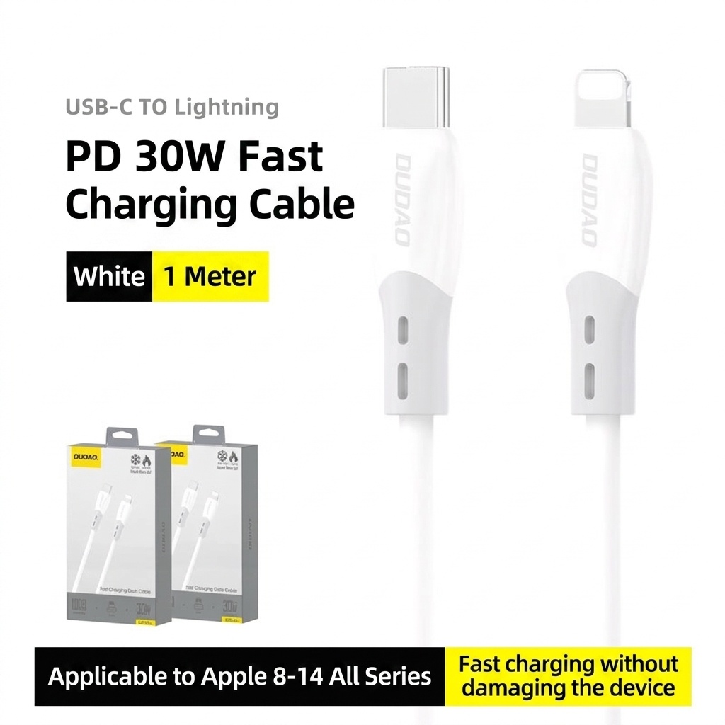 DUDADO 60W PD Fast Charging Data Cable for iPhone & Android, 480Mbps, Liquid Soft Gel, White/Grey