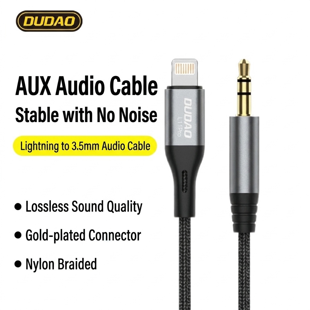Lightning to 3.5mm AUX Audio Cable, Durable Braided Design, High-Fidelity Sound for Car Stereos, Black