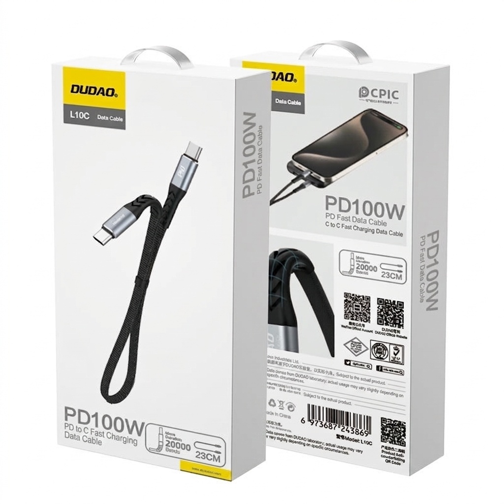 PD 30W Fast Charge Braided Data Cable, USB-C to Lightning, 480Mbps Data Transfer, 23cm, Black