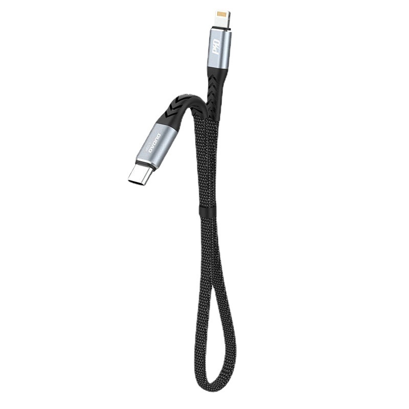 PD 30W Fast Charge Braided Data Cable, USB-C to Lightning, 480Mbps Data Transfer, 23cm, Black
