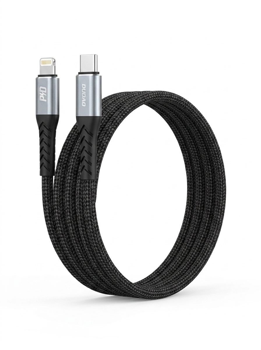 PD 30W Fast Charge Braided Data Cable, USB-C to Lightning, 480Mbps Data Transfer, 23cm, Black