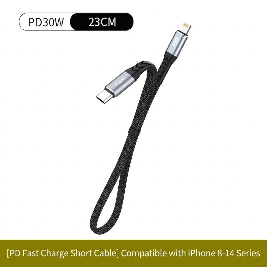 PD 30W Fast Charge Braided Data Cable, USB-C to Lightning, 480Mbps Data Transfer, 23cm, Black