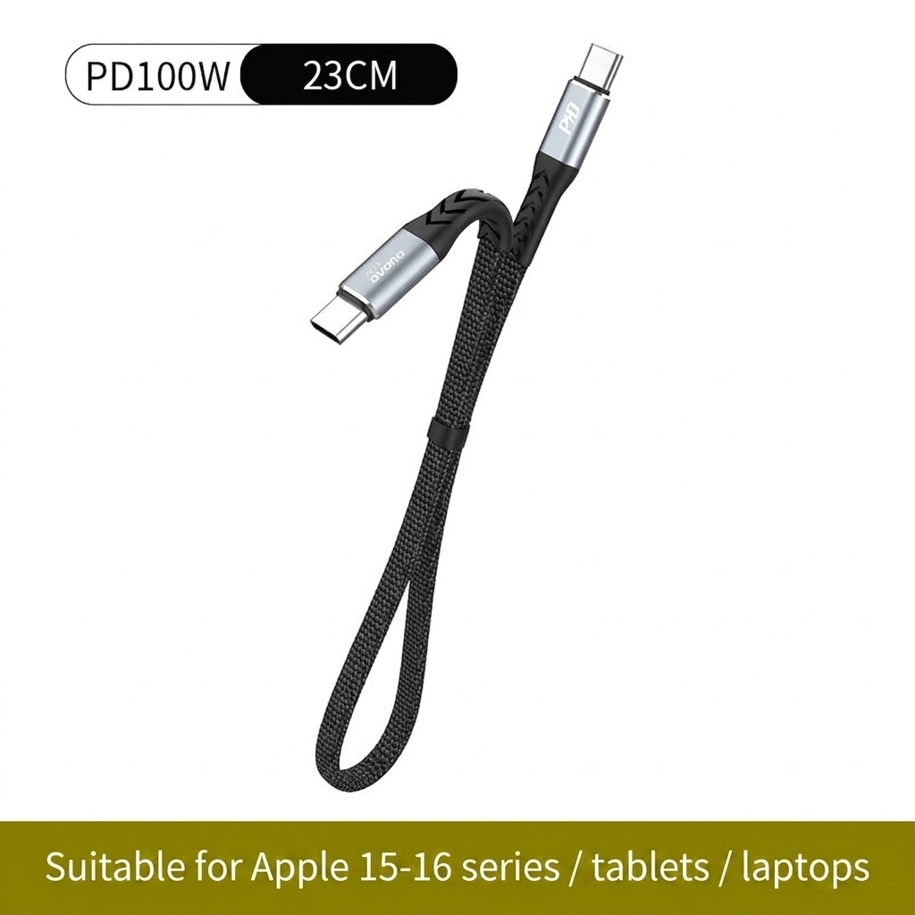 PD 30W Fast Charge Braided Data Cable, USB-C to Lightning, 480Mbps Data Transfer, 23cm, Black