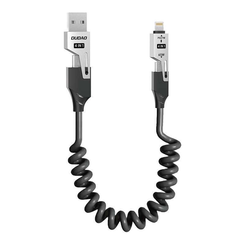 4-in-1 Retractable 65W Fast Charging Data Cable, USB-A/Type-C/Lightning Universal Compatibility, Tangle-Free