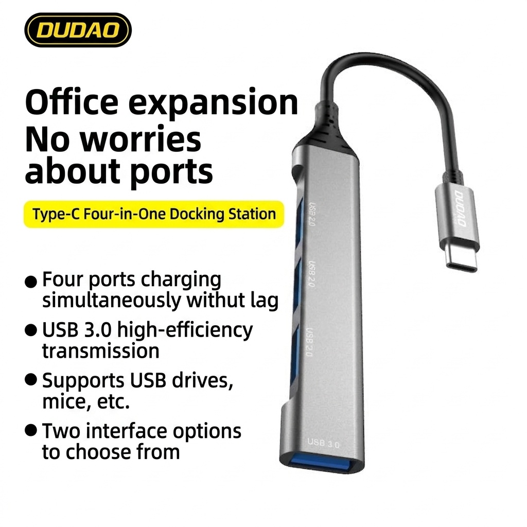4-in-1 USB C Hub Adapter with 1x USB 3.0 & 3x USB 2.0 Ports, Aluminum Alloy Casing for High-Speed Transfer